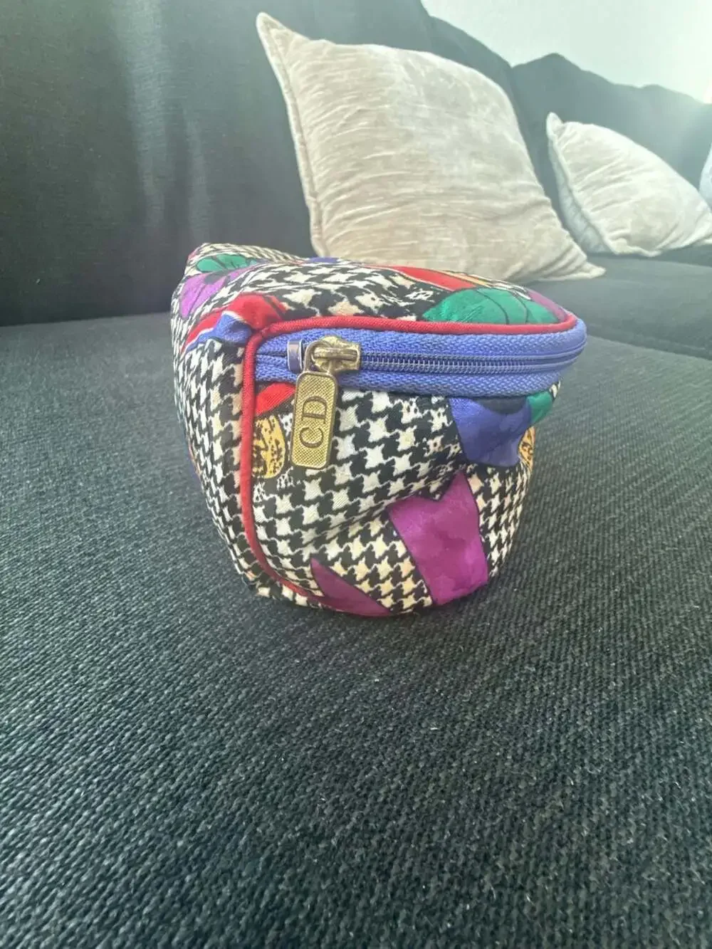 Dior Vintage Multicolor Houndstooth Clutch Cosmetics Bag